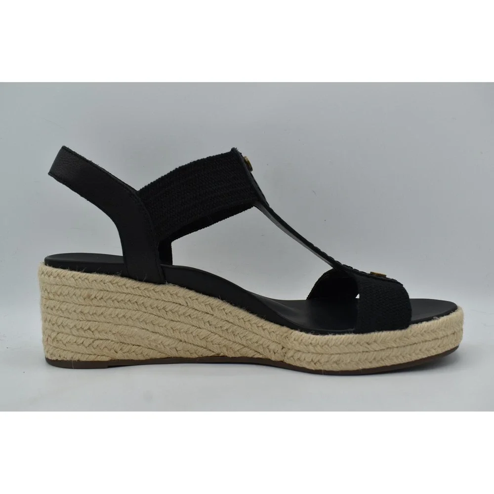 Vionic Women Size 11 Calera Black Leather Stretch Espadrille Wedge Sandals Shoes